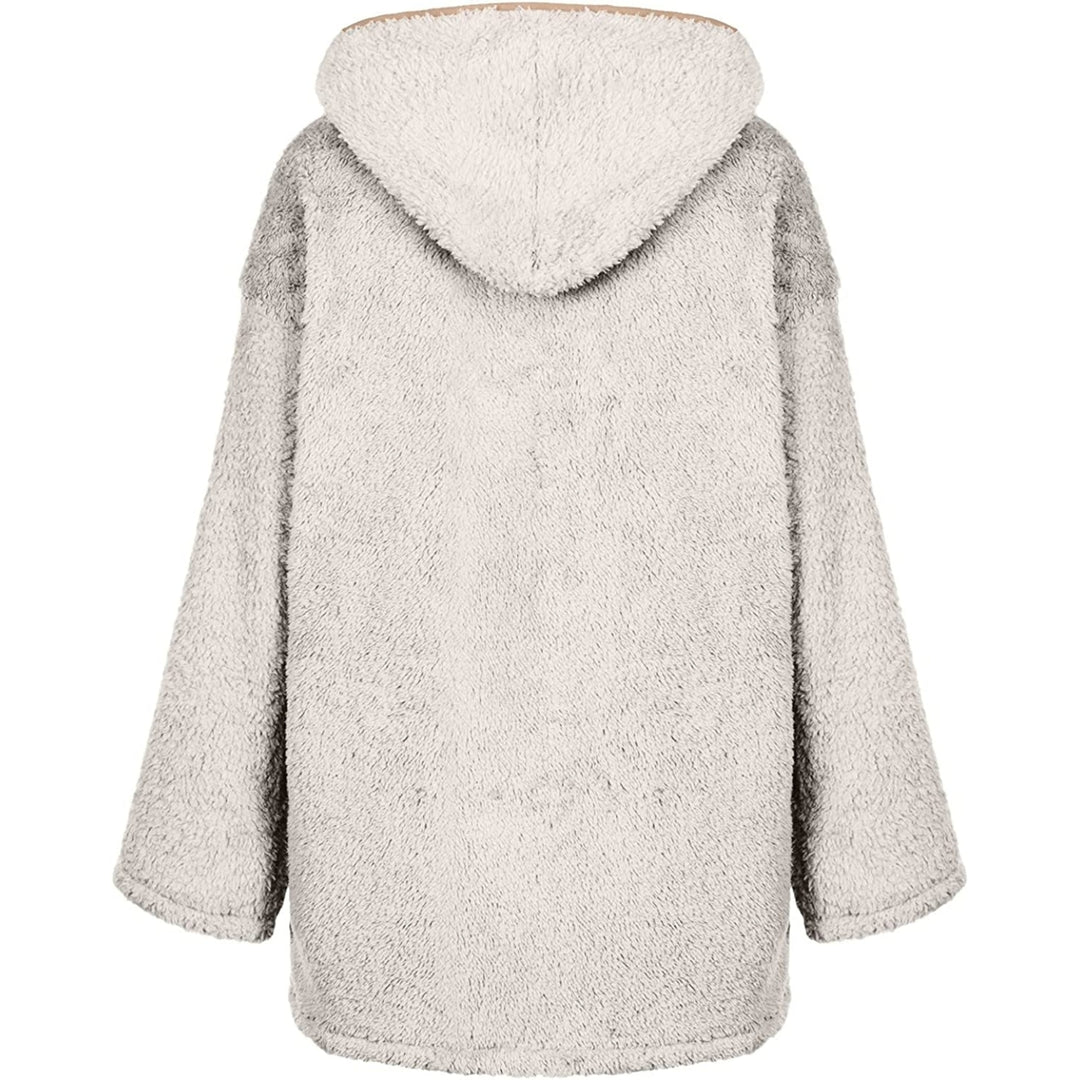 Womens Winter Coats Plus Size Fleece Jacket Long Sleeve Hooded Cardigan Sweatshirts Open Front Lapel Outerwears Image 2