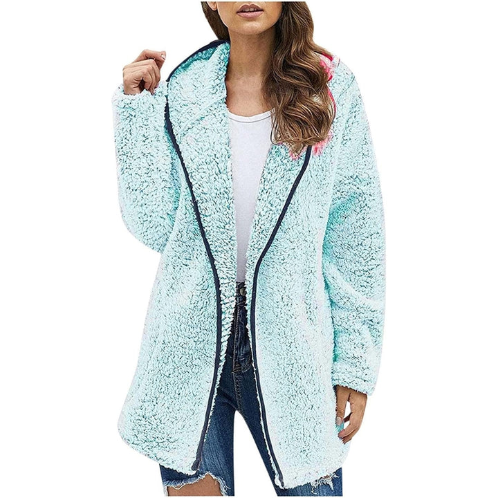 Womens Winter Coats Plus Size Fleece Jacket Long Sleeve Hooded Cardigan Sweatshirts Open Front Lapel Outerwears Image 4
