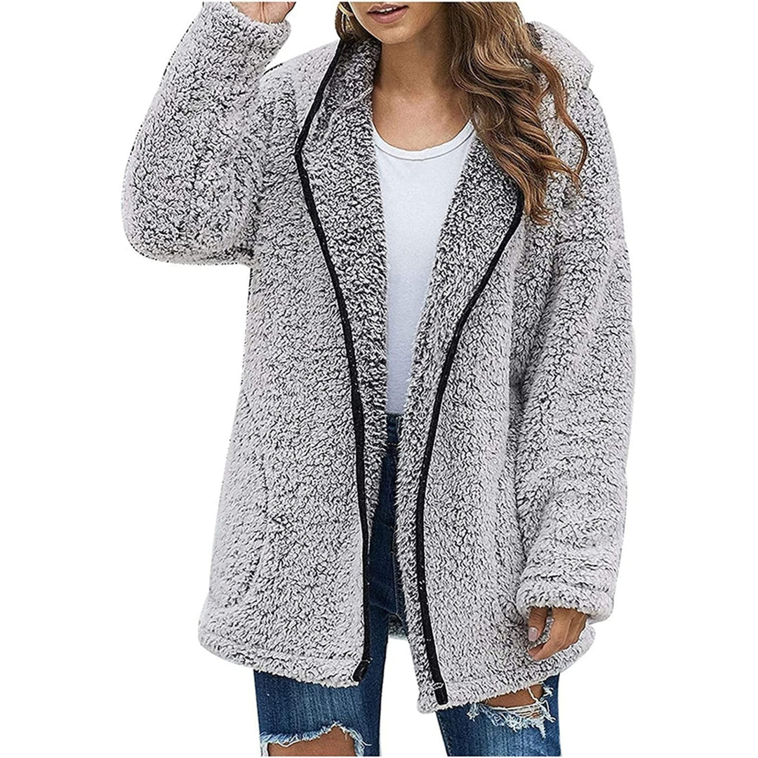 Womens Winter Coats Plus Size Fleece Jacket Long Sleeve Hooded Cardigan Sweatshirts Open Front Lapel Outerwears Image 6