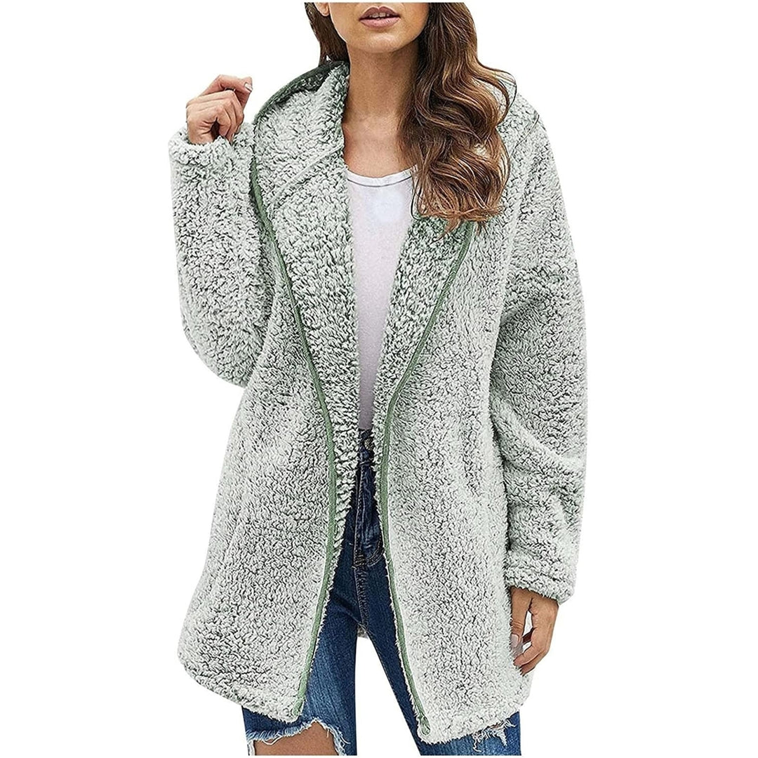 Womens Winter Coats Plus Size Fleece Jacket Long Sleeve Hooded Cardigan Sweatshirts Open Front Lapel Outerwears Image 8