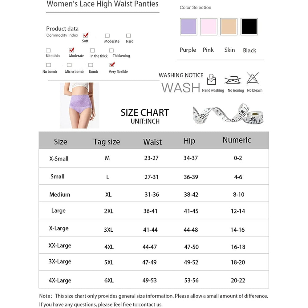 Women High Waisted Polyester Underwear Lace Soft Breathable Full Coverage Stretch Briefs Ladies Plus Size Panties 4-Pack Image 2