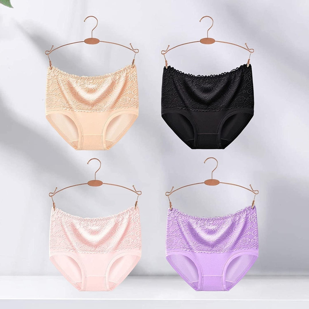 Women High Waisted Polyester Underwear Lace Soft Breathable Full Coverage Stretch Briefs Ladies Plus Size Panties 4-Pack Image 6