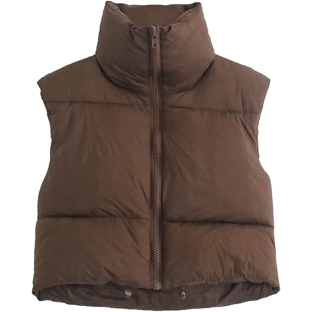 Womens Zipper Cropped Puffer Vest Lightweight Sleeveless Warm Outerwear Puffer Vest Padded Gilet Image 3
