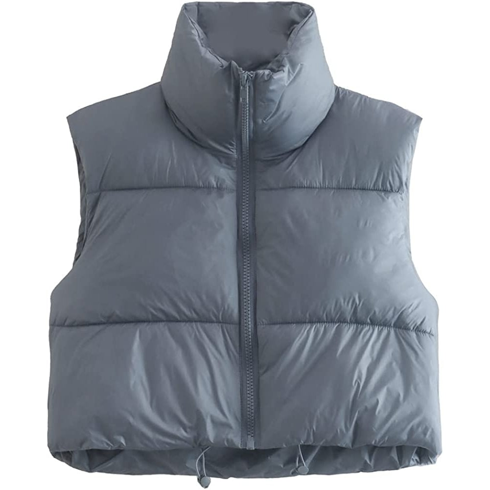 Womens Zipper Cropped Puffer Vest Lightweight Sleeveless Warm Outerwear Puffer Vest Padded Gilet Image 6