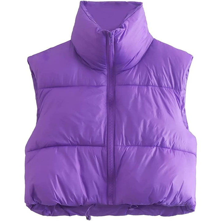Womens Zipper Cropped Puffer Vest Lightweight Sleeveless Warm Outerwear Puffer Vest Padded Gilet Image 9