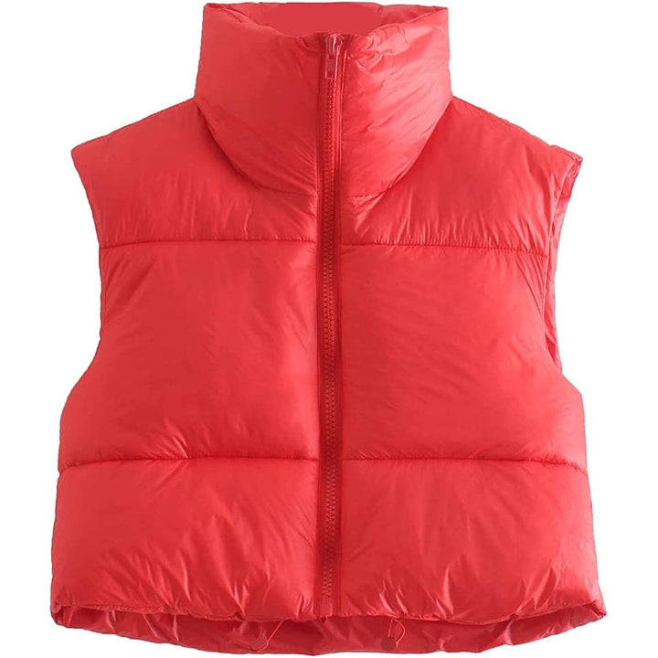 Womens Zipper Cropped Puffer Vest Lightweight Sleeveless Warm Outerwear Puffer Vest Padded Gilet Image 10