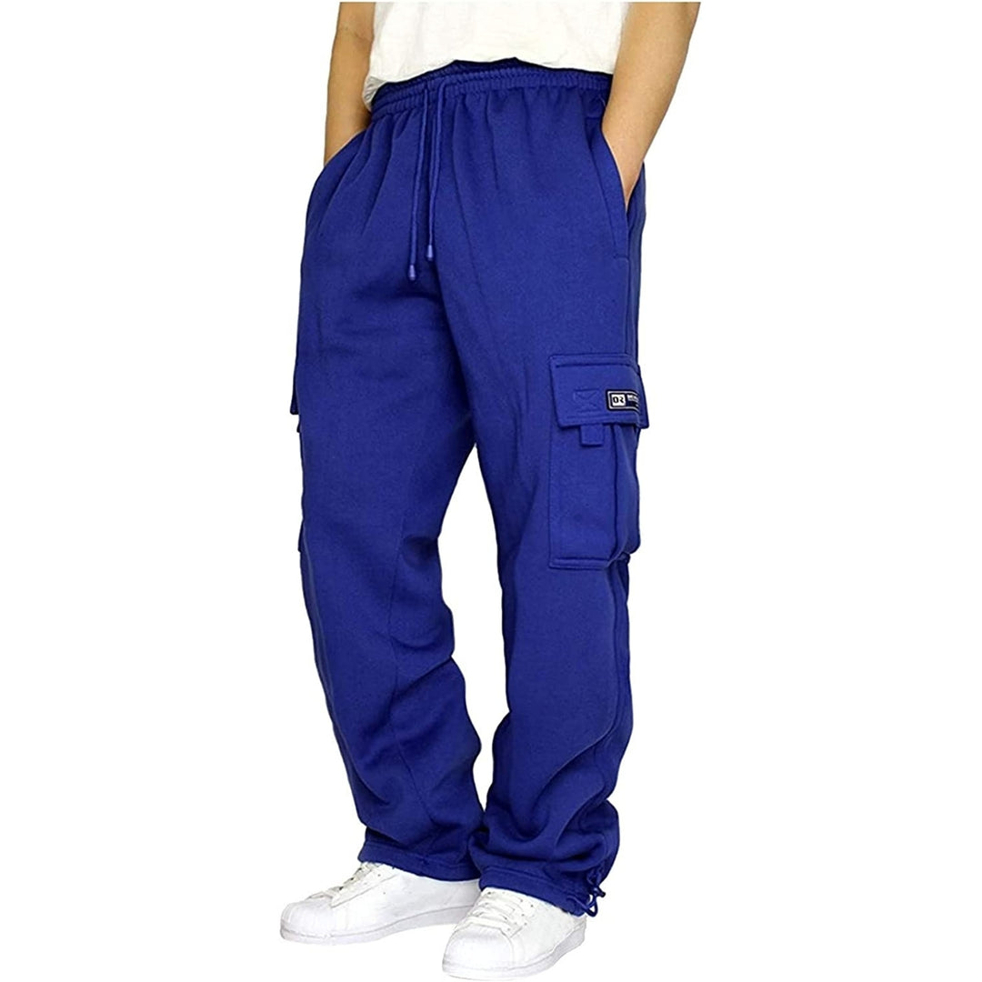 Mens Heavyweight Cargo Fleece Sweatpants Stretch Elastic Waist Jogger Sports Pants Drawstring Sports Trousers Image 3