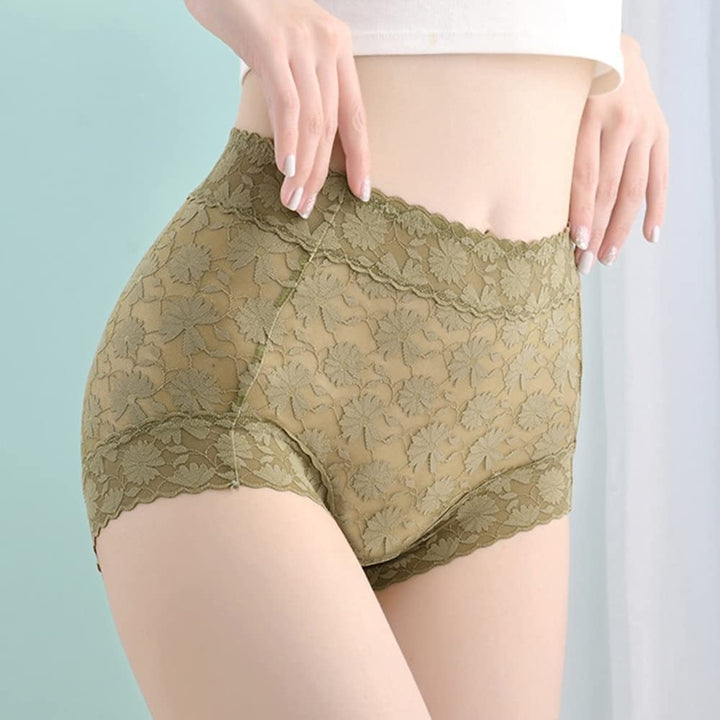 Womens French Ice Silk Lace Belly Panties High Waisted Ladies Briefs Sexy Underwear for Women 6-Pack Image 3