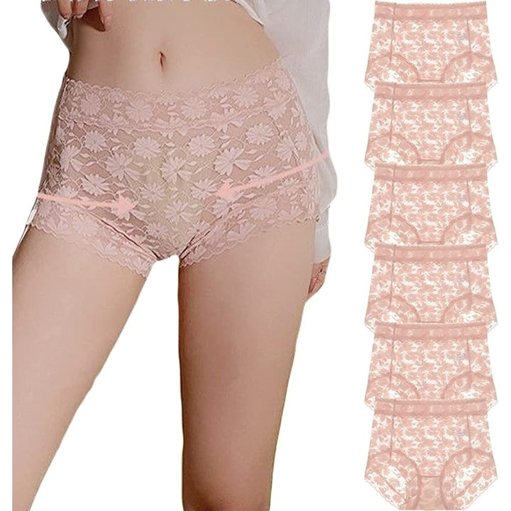 Womens French Ice Silk Lace Belly Panties High Waisted Ladies Briefs Sexy Underwear for Women 6-Pack Image 1