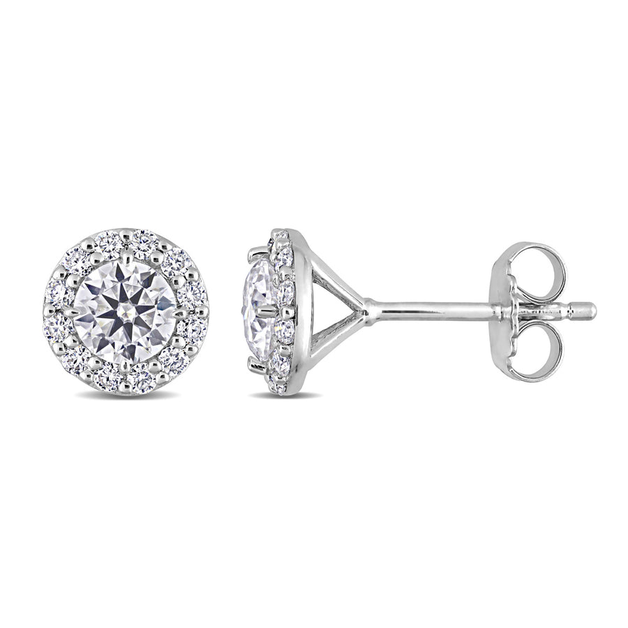 1.36 Carat (ctw) Synthetic Moissanite Halo Stud Earrings in Sterling Silver Image 1
