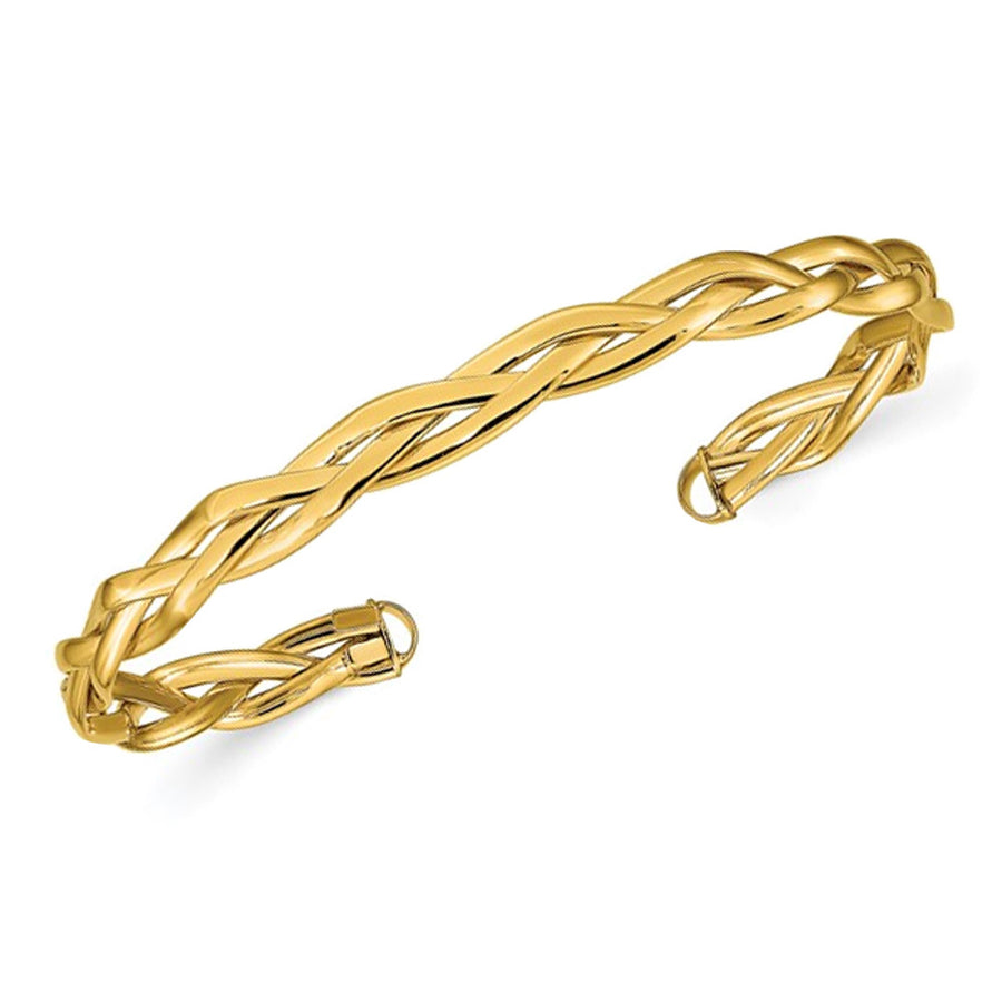 14K Yellow Gold Braided Bracelet Cuff Bangle Image 1