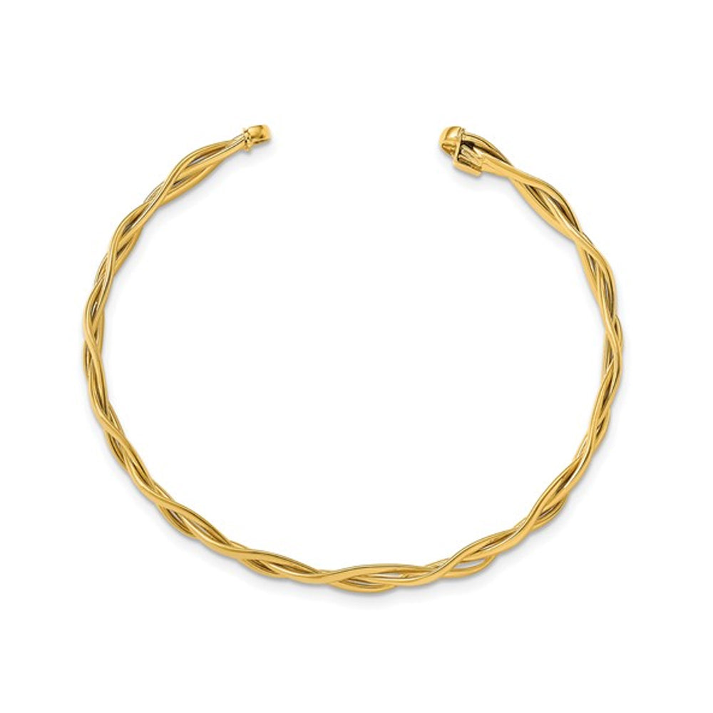 14K Yellow Gold Braided Bracelet Cuff Bangle Image 2