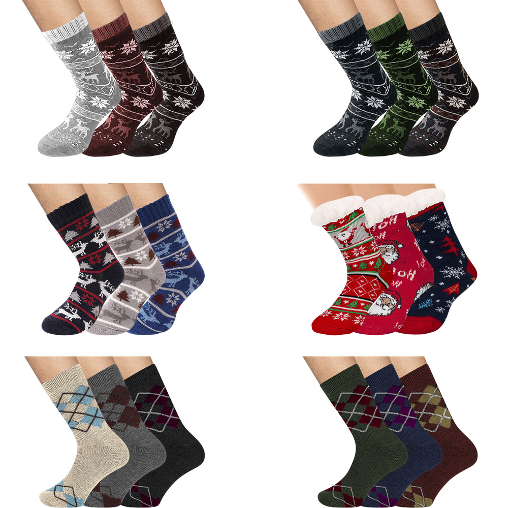 3-Pairs: Mens Soft Cozy Sherpa Lined Warm Winter Socks Image 2