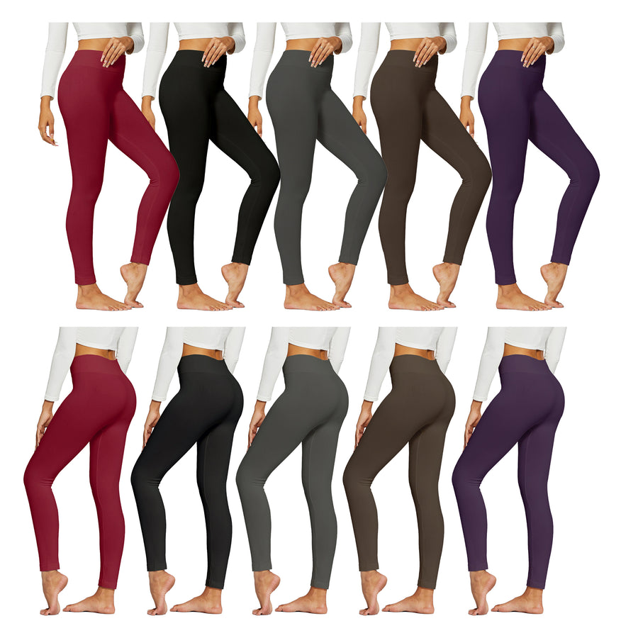 3-Pack:Womens Premium Quality High-Waist Fleece-Lined Leggings (Plus Size Available) Image 1