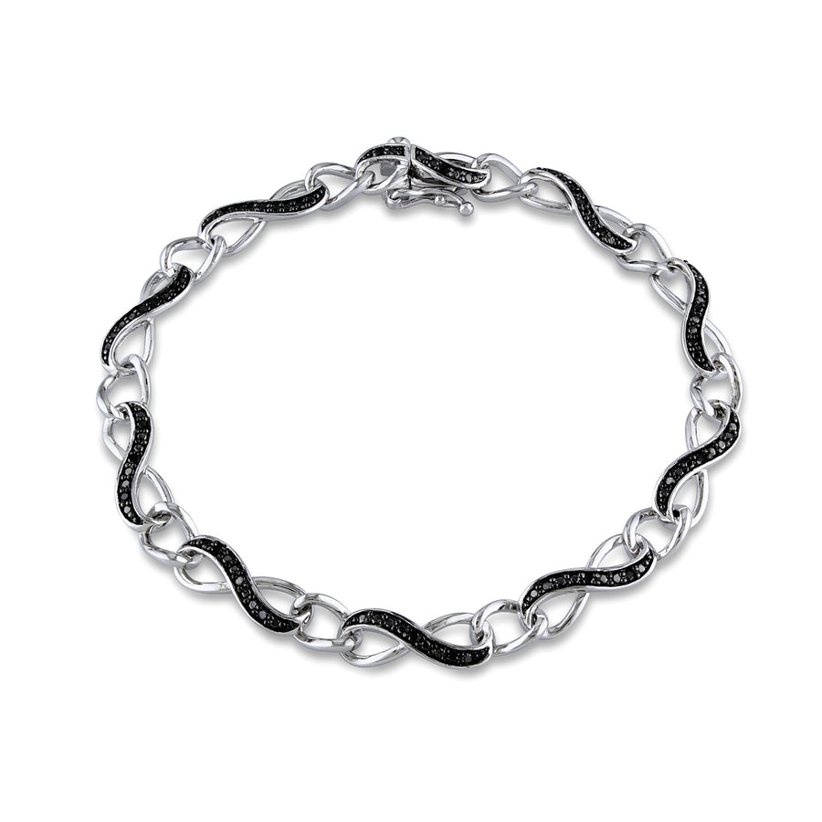 1/4 Carat (ctw) Black Diamond Tennis Infinity Bracelet in Sterling Silver (7 Inches) Image 1