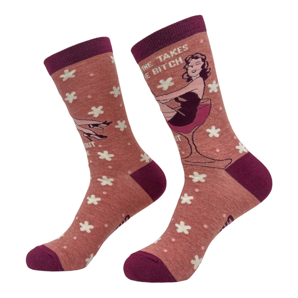 Womens Wine Takes The Bitch Right Out Of Me Socks Funny Offensive Alcohol Lovers Footwear Image 2
