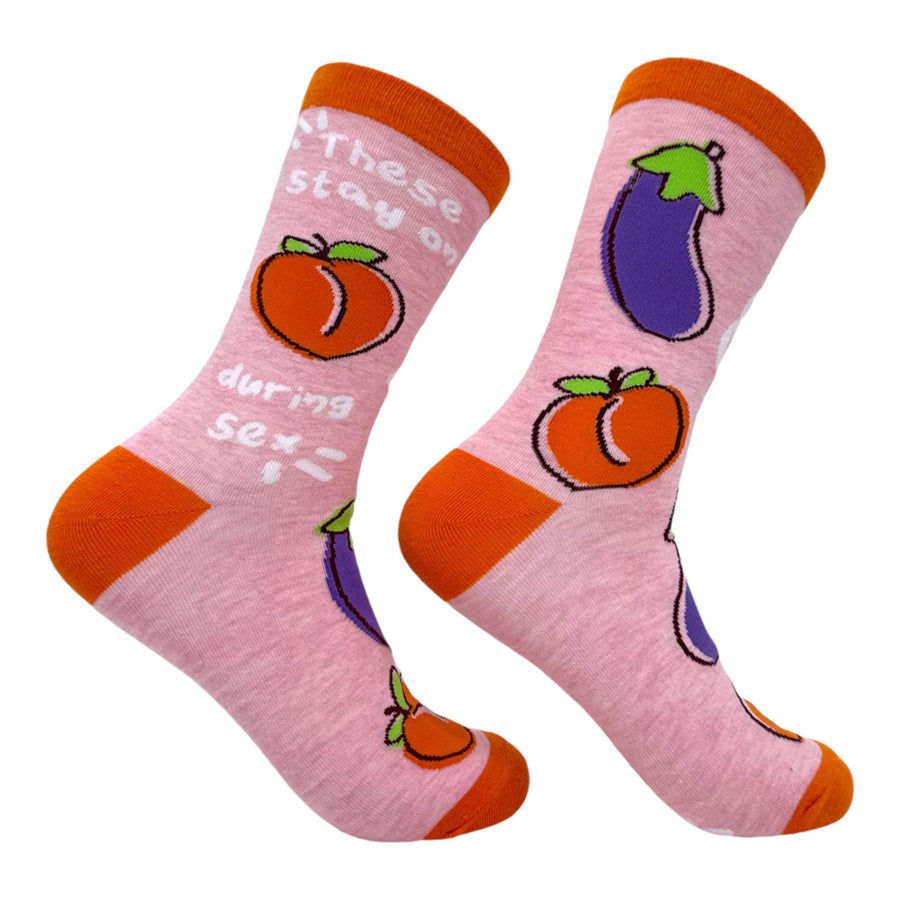 Womens These Stay On During Sex Socks Funny Silly Naughty Eggplant Peach Footwear Image 1