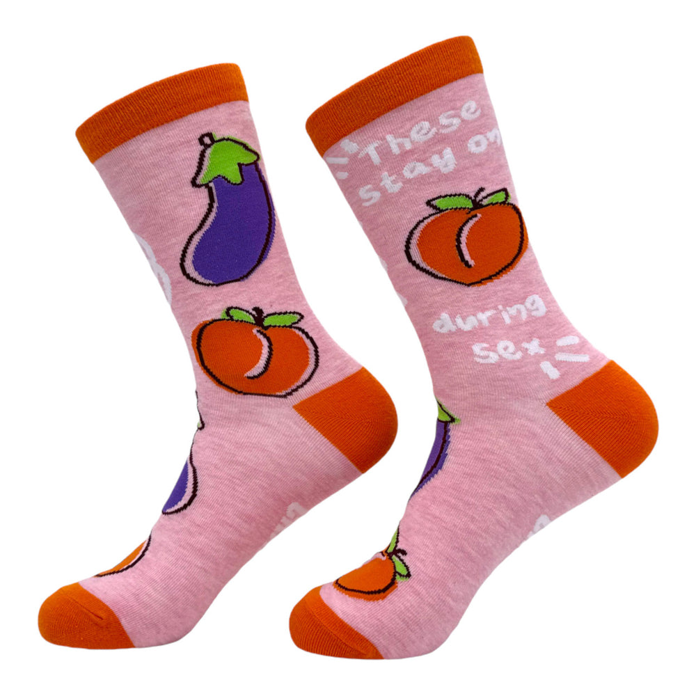 Womens These Stay On During Sex Socks Funny Silly Naughty Eggplant Peach Footwear Image 2