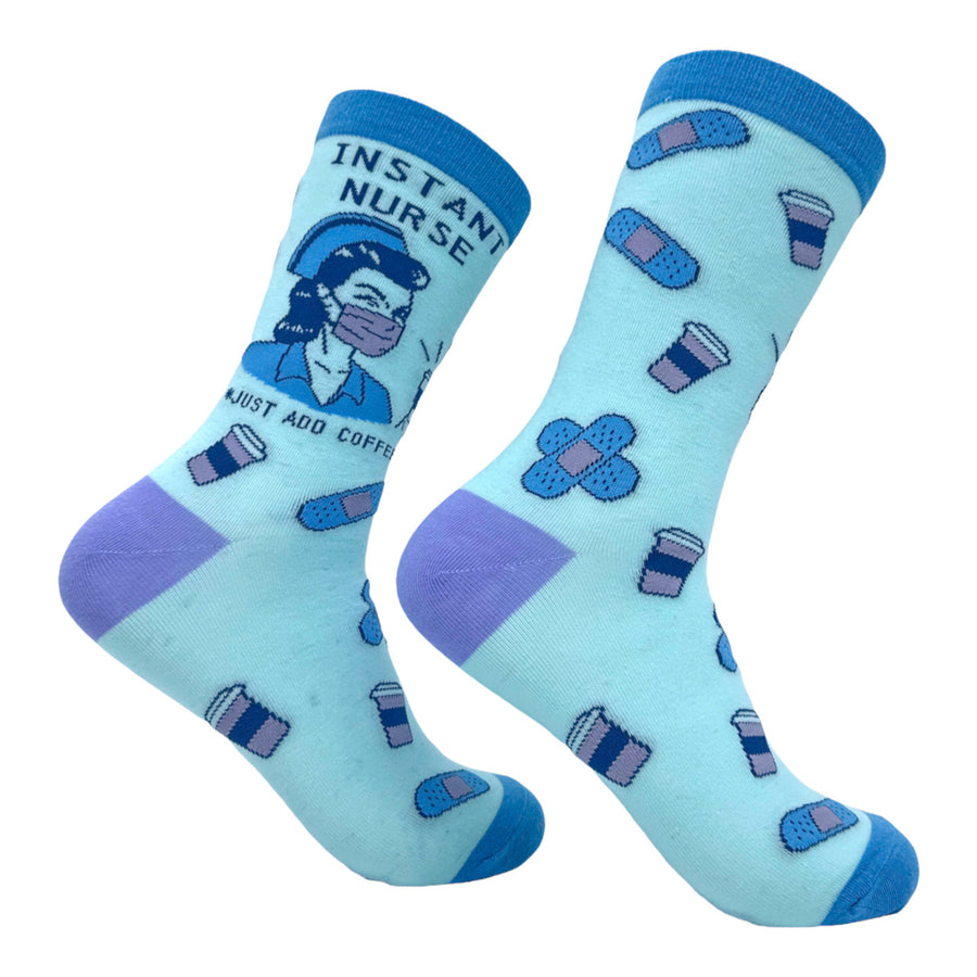 Womens Instant Nurse Just Add Coffee Socks Funny Nursing Caffeine Lovers Footwear Image 1