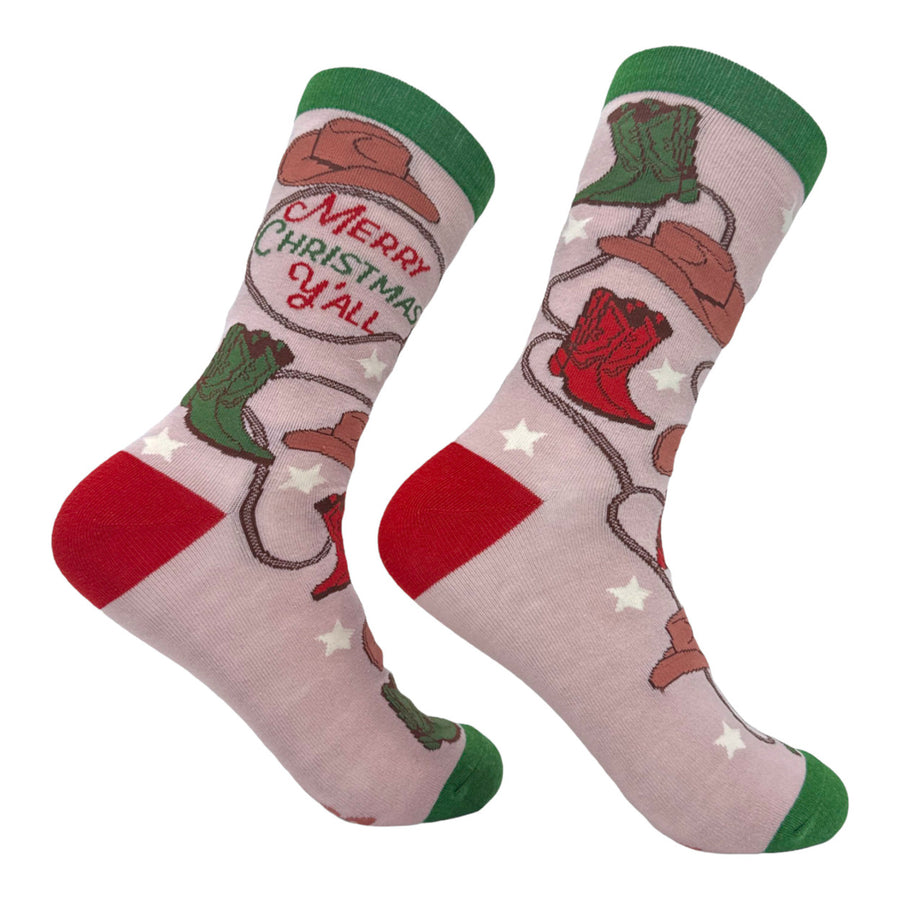 Womens Merry Christmas Yall Socks Funny Xmas Cowboy Boots Footwear Image 1