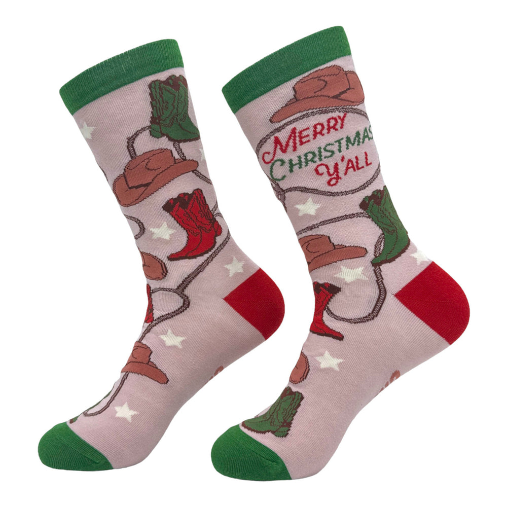 Womens Merry Christmas Yall Socks Funny Xmas Cowboy Boots Footwear Image 2