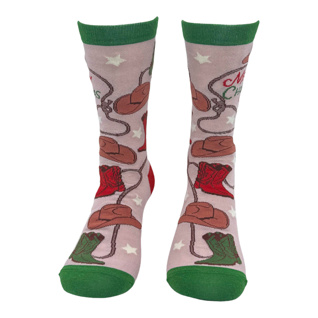 Womens Merry Christmas Yall Socks Funny Xmas Cowboy Boots Footwear Image 4