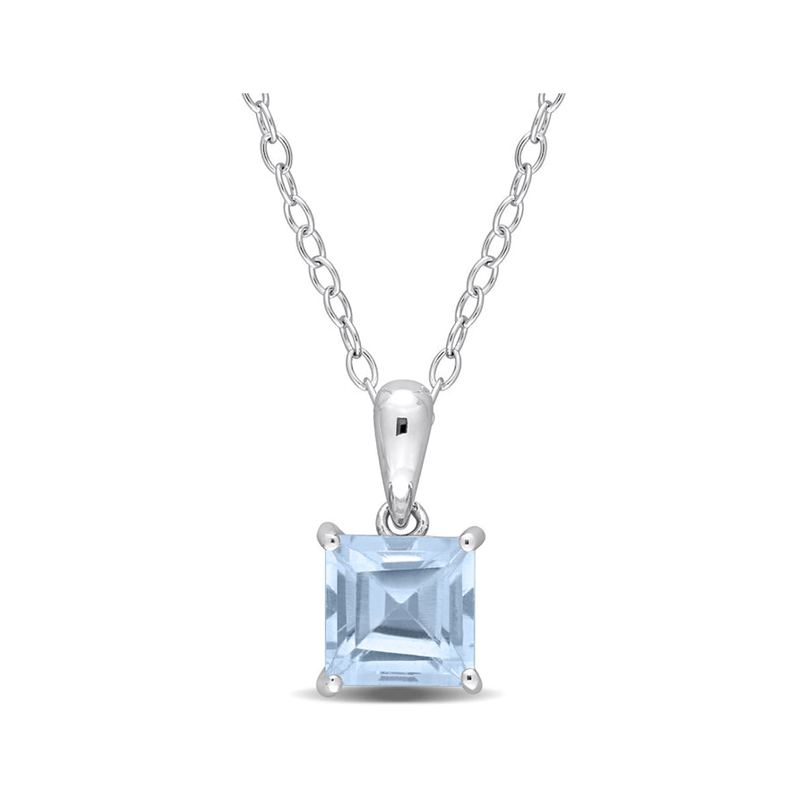 1.50 Carat (ctw) Princess-Cut Blue Topaz Solitaire Pendant Necklace in Sterling Silver with Chain Image 1