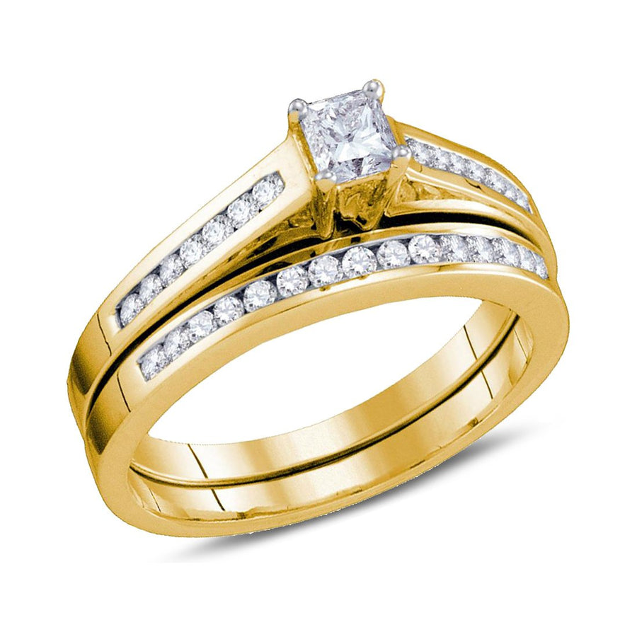 1/2 Carat (ctw H-II1-I2) Princess Cut Diamond Engagement Ring and Wedding Band Set 14K Yellow Gold Image 1