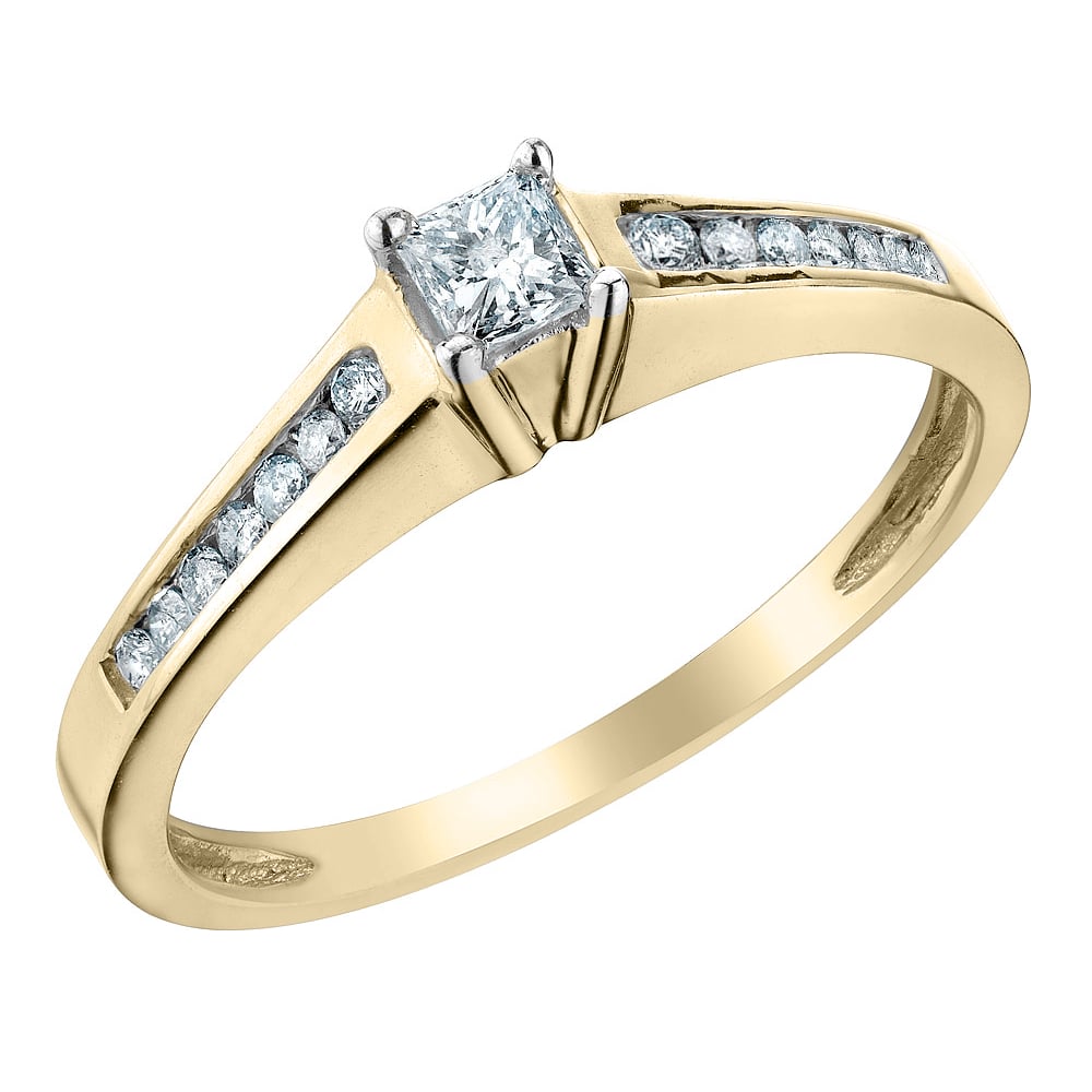 1/2 Carat (ctw H-II1-I2) Princess Cut Diamond Engagement Ring and Wedding Band Set 14K Yellow Gold Image 2