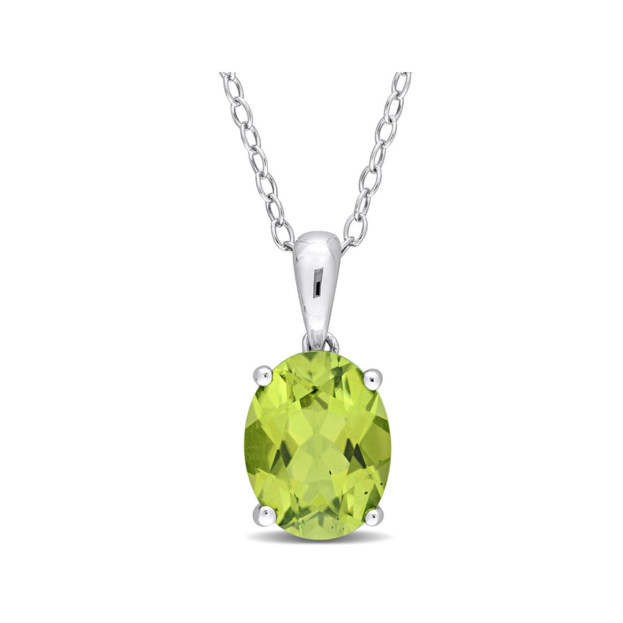1.90 Carat (ctw) Peridot Solitaire Oval Pendant Necklace in Sterling Silver with Chain Image 1