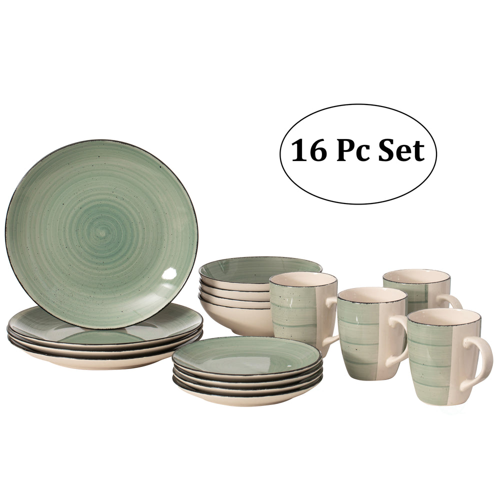 16 PC Spin Wash Dinnerware Dish Set for 4 Person MugsSalad and Dinner Plates and Bowls SetsDishwasher and Microwave Safe Image 2