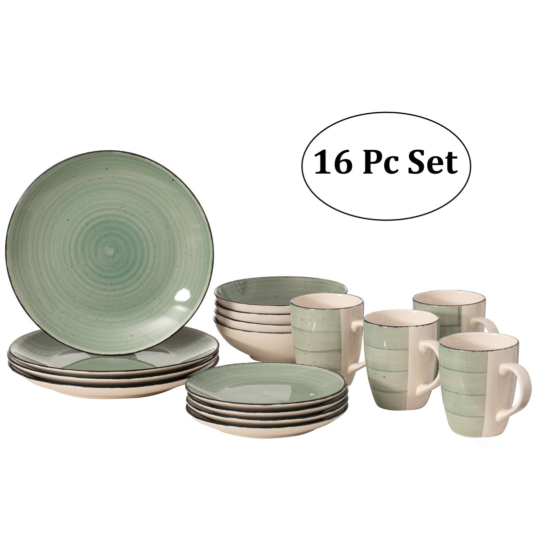 16 PC Spin Wash Dinnerware Dish Set for 4 Person MugsSalad and Dinner Plates and Bowls SetsDishwasher and Microwave Safe Image 1