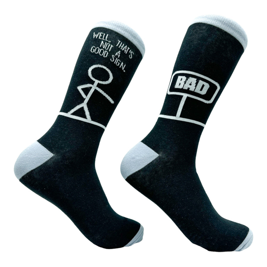 Mens Bad Sign Socks Funny Sarcastic Stick Figure Dad Joke Footwear Image 1
