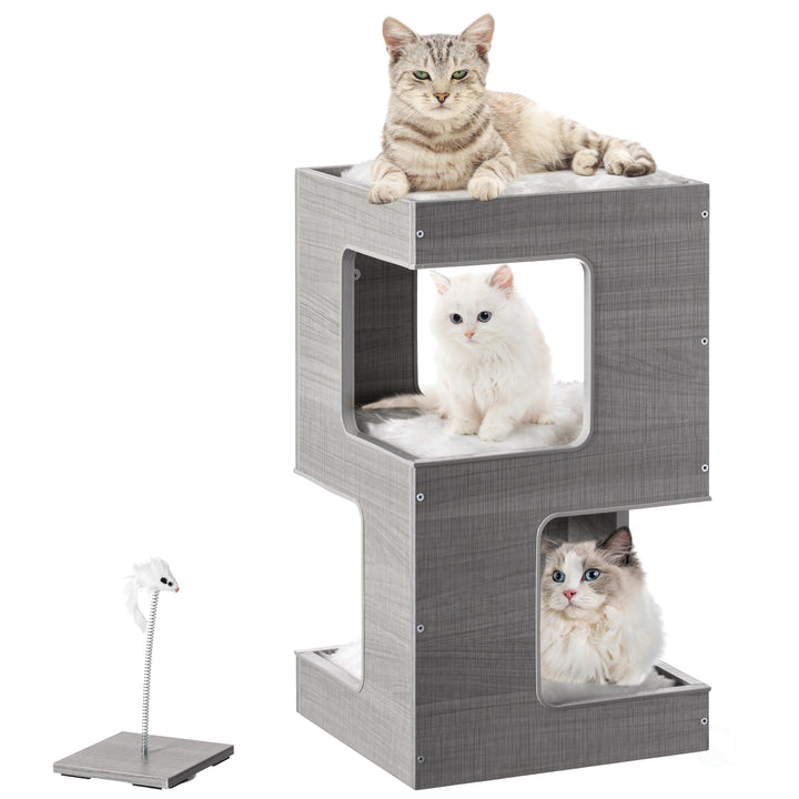 Multi Level Modern Cat Tall Climbing Tree House for Indoor Cats Spacious Wood Tower Luxury Furniture Stand with Image 4