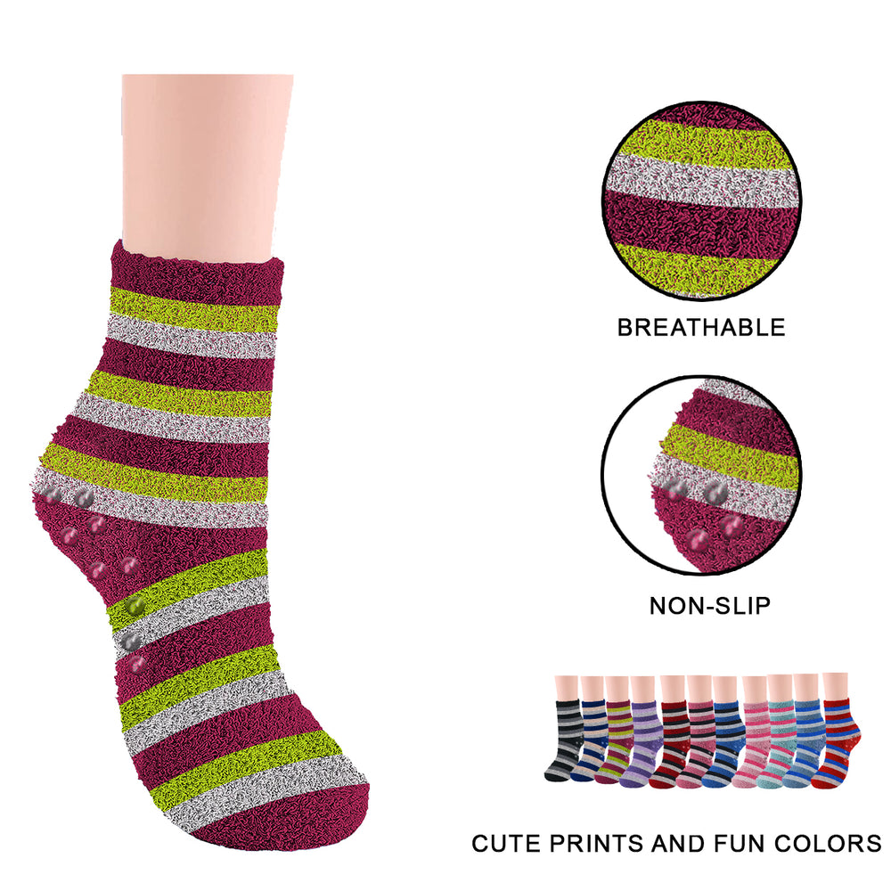 Multi-Pair: Womens Non-Slip Warm Soft Striped Fluffy Cozy Fuzzy Plush Socks for Winter Image 2