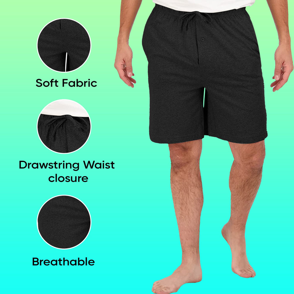 2-Pack: Mens Soft Solid Elastic Waistband Sleep Lounge Pajama Shorts Image 2