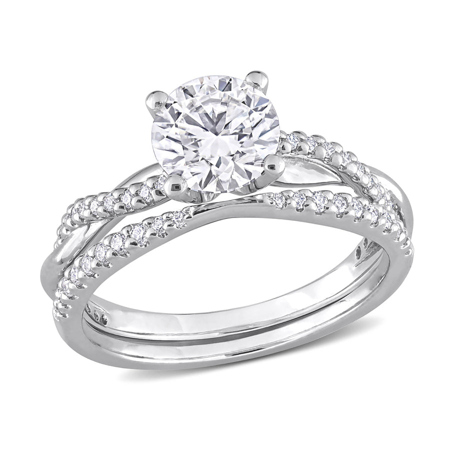 1.50 Carat (ctw) Synthetic Moissanite Bridal Ring Engagement Wedding Set in Sterling Silver Image 1