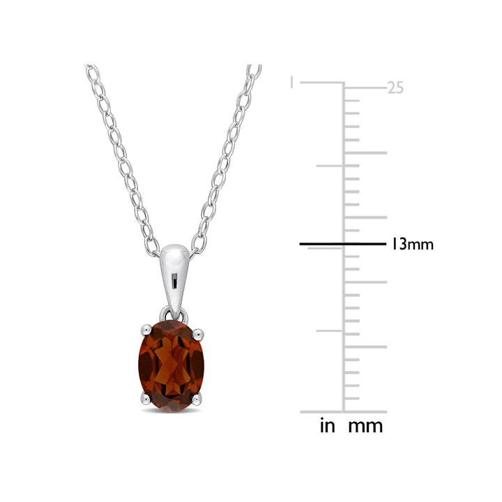 0.95 Carat (ctw) Garnet Solitaire Oval Pendant Necklace in Sterling Silver with Chain Image 3