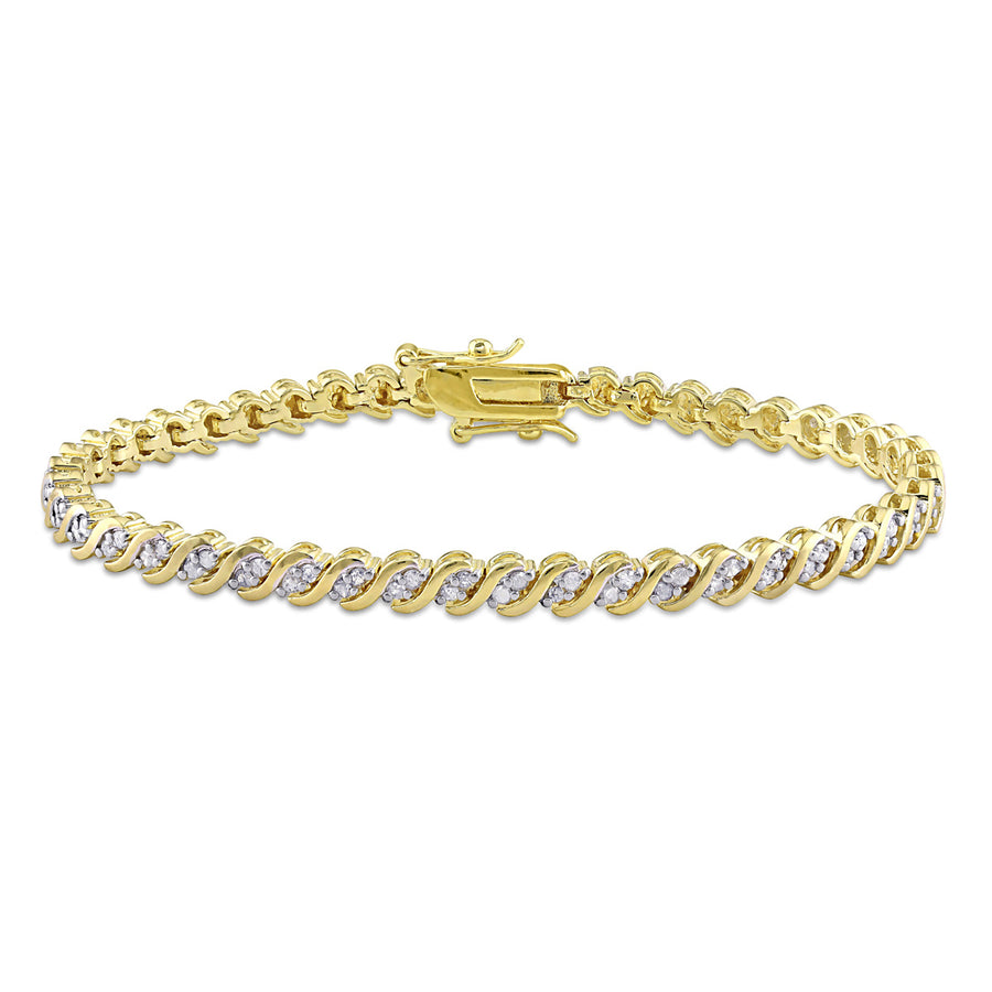 1.00 Carat (ctw) Diamond S-Link Bracelet in Yellow Sterling Silver Image 1