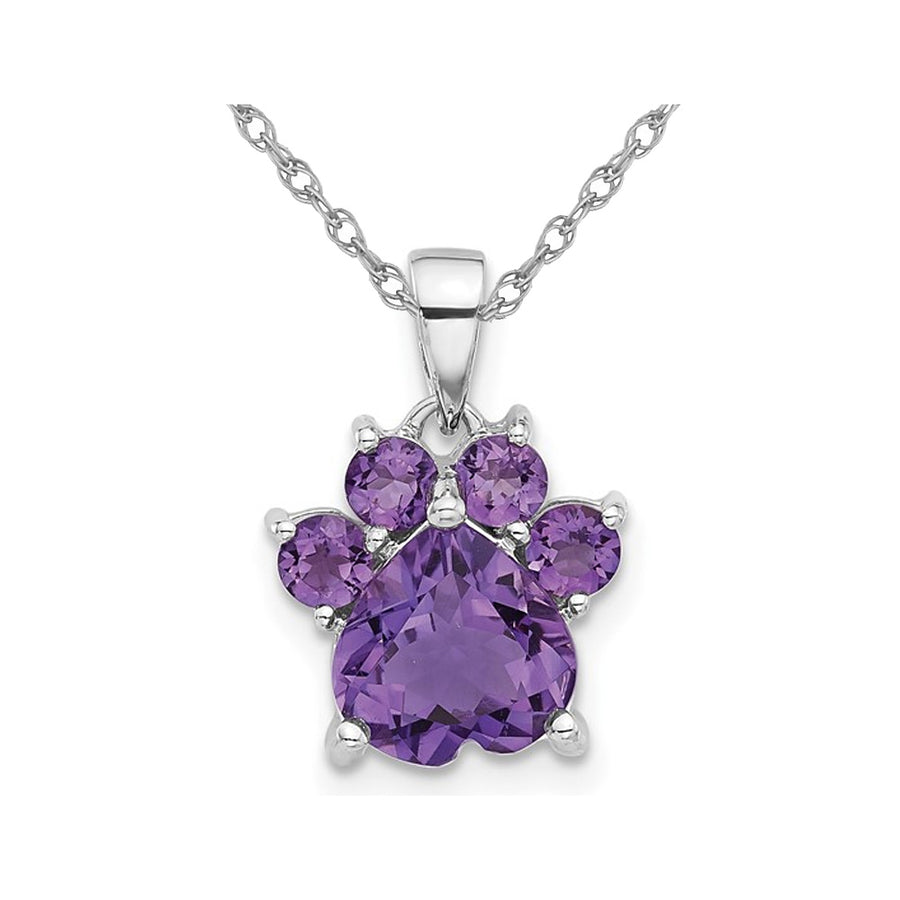 1.62 Carat (ctw) Amethyst Paw Charm Pendant Necklace in Sterling Silver with Chain Image 1