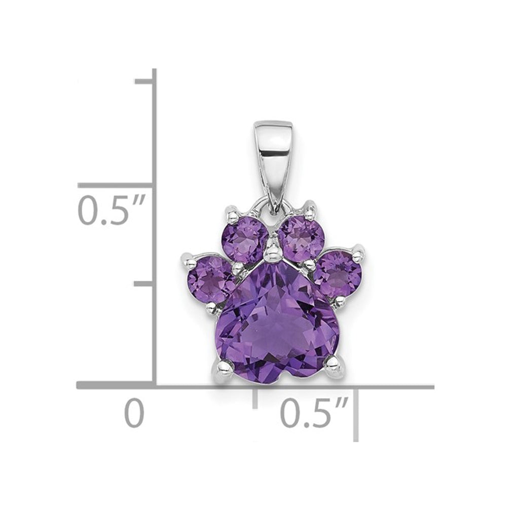 1.62 Carat (ctw) Amethyst Paw Charm Pendant Necklace in Sterling Silver with Chain Image 2