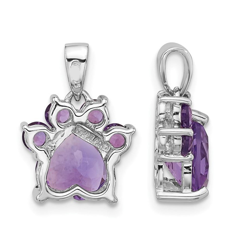 1.62 Carat (ctw) Amethyst Paw Charm Pendant Necklace in Sterling Silver with Chain Image 3