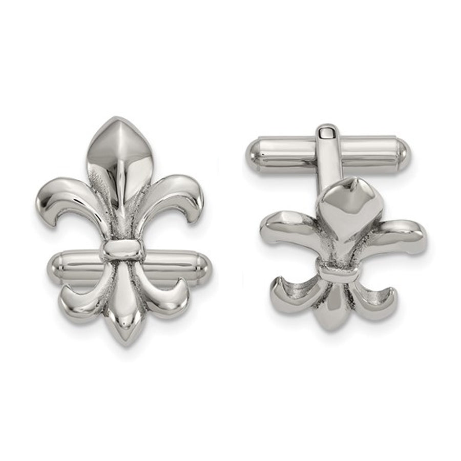 Mens Fleur De Lys Polished Cuff Links in Stainless Steel Image 1