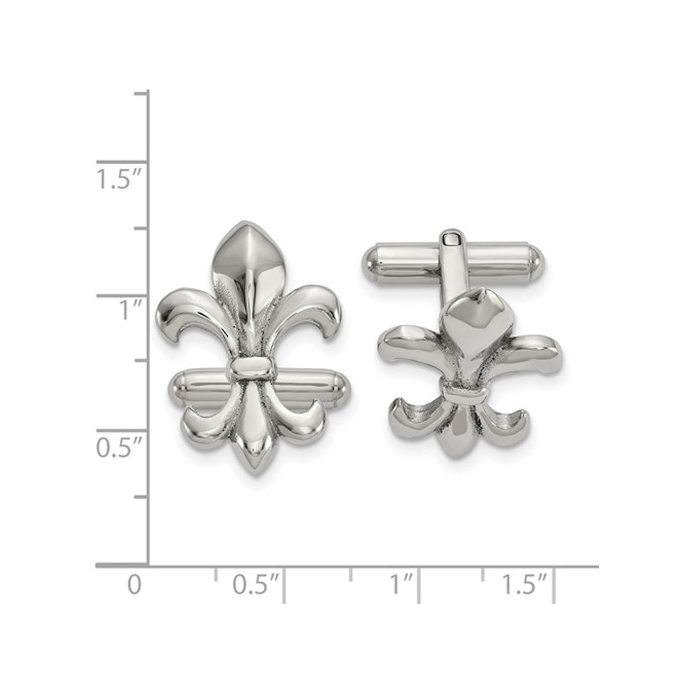 Mens Fleur De Lys Polished Cuff Links in Stainless Steel Image 2