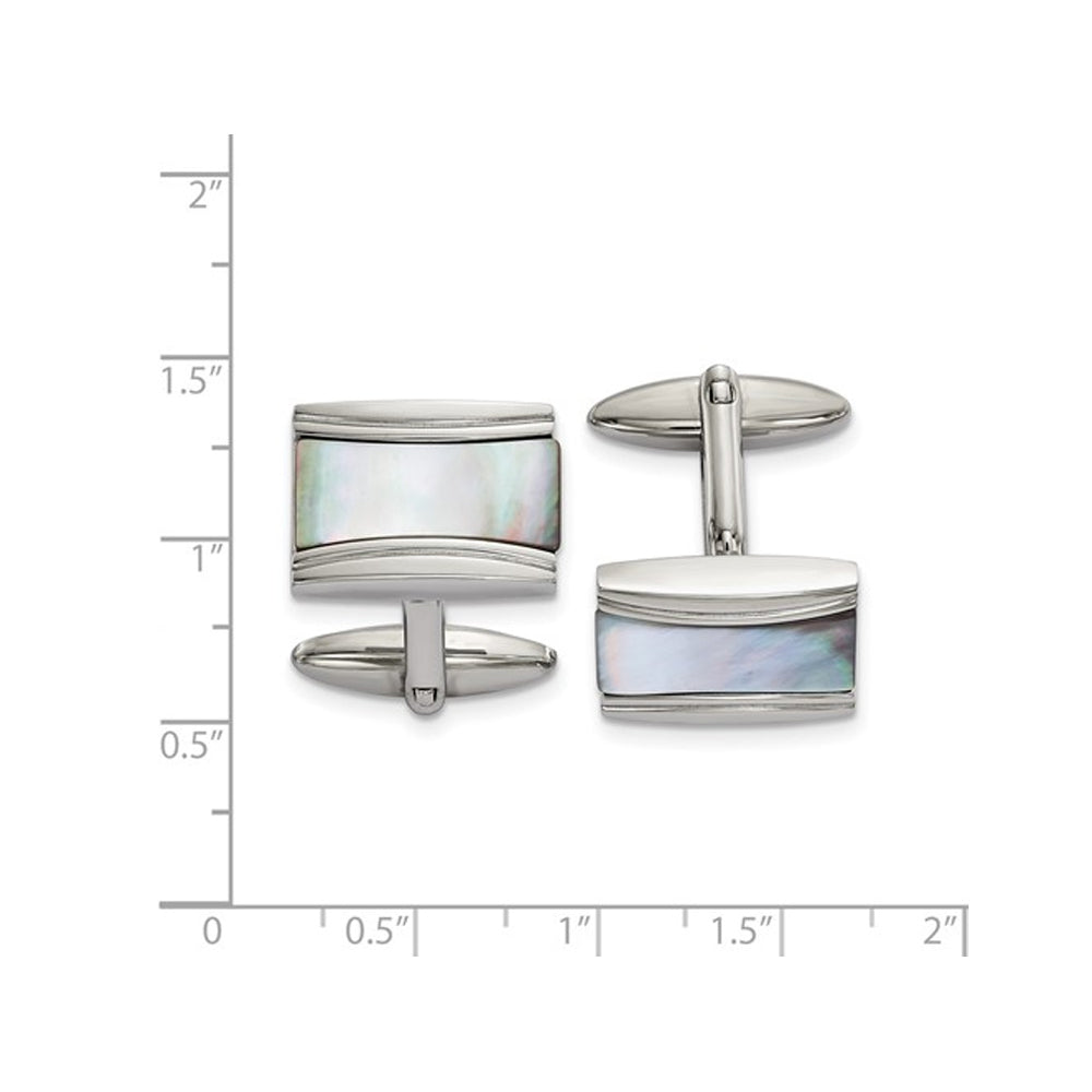 Stainless Steel Polished Rectangle Cuff Links with Mother of Pearl Image 2