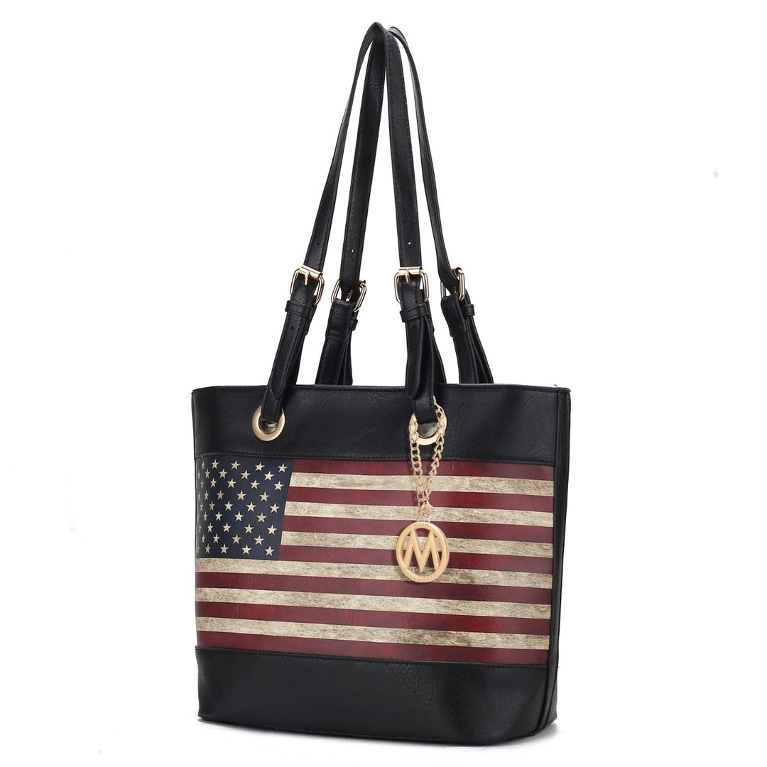 MKF Collection Vera Vegan Leather Patriotic Flag Pattern Womens Tote Bag by Mia K Image 3