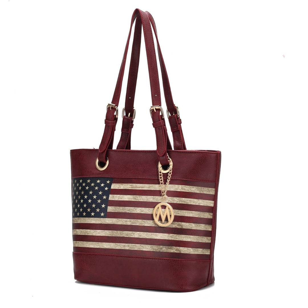 MKF Collection Vera Vegan Leather Patriotic Flag Pattern Womens Tote Bag by Mia K Image 4