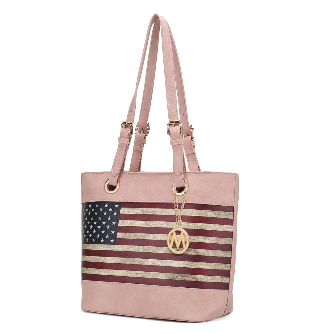 MKF Collection Vera Vegan Leather Patriotic Flag Pattern Womens Tote Bag by Mia K Image 8