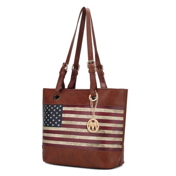 MKF Collection Vera Vegan Leather Patriotic Flag Pattern Womens Tote Bag by Mia K Image 9