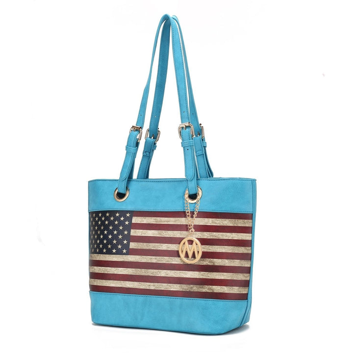MKF Collection Vera Vegan Leather Patriotic Flag Pattern Womens Tote Bag by Mia K Image 11
